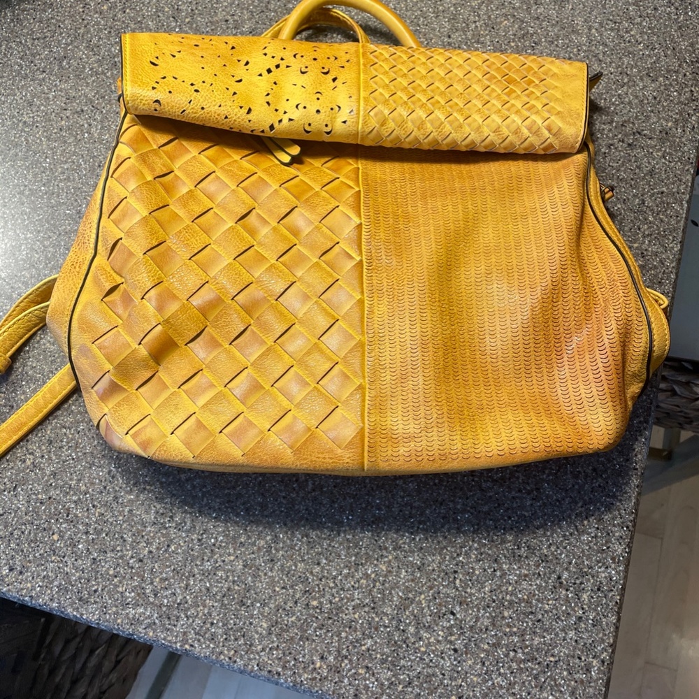 Yellow Leather Backpack Bag